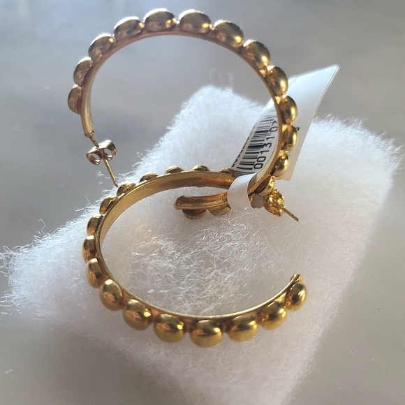 Sylvia Toledano Tribal Studded Hoop Earrings, Size 1.5", Goldtone - Picture 4 of 6